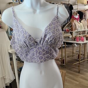 Mustard Seed Lavender Printed Crop Tank Top